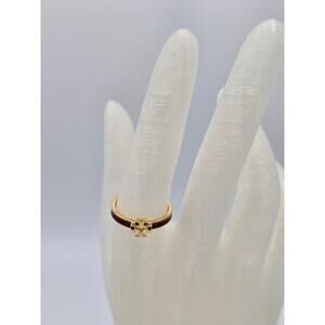 Tory Burch Kira Red Enamel w/Raised Gold Logo Ring Size 8 NWOT w/Dust Bag